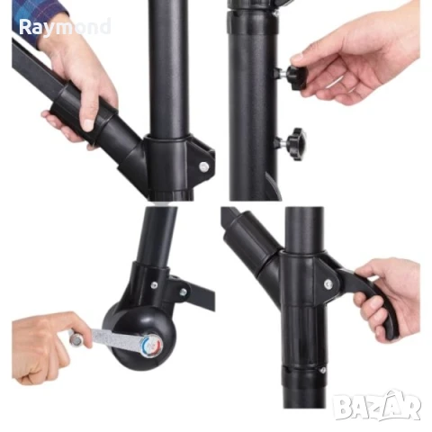 Градински Чадър с Регулируем Ъгъл и UV Защита – Ø300 см, 8 Ребра, снимка 6 - Градински мебели, декорация  - 51206123