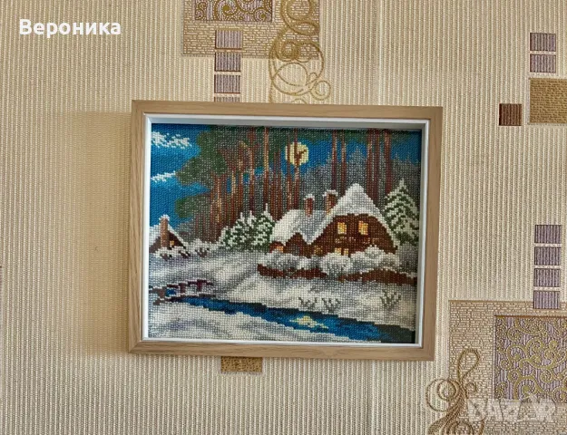 изцяло ушит гоблен с чешки мъниста "Зимно поточе"