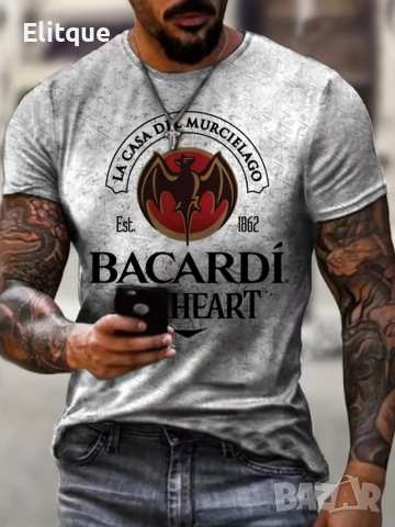 Мъжка тениска с графика на прилеп,3D щампа,кръгло деколте и къси ръкави за лятото