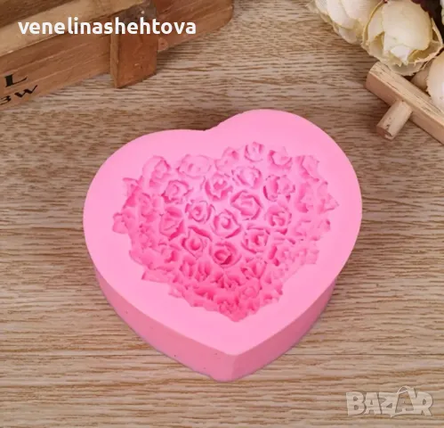 3D Сърце от рози Силиконов молд форма за свещи гипс сапун , снимка 3 - Форми - 48708343