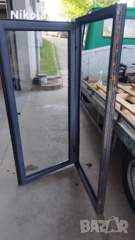 Алуминиев прозорец с каса - дограма сива със стъклопакет 80/169см, снимка 1