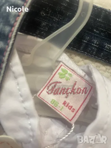 Дънков комплект, елек, поличка и бяла ризка, снимка 4 - Комплекти за бебе - 47988286