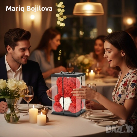 Мече от рози, 25см с подаръчна кутия в 3 цвята, снимка 4 - Декорация за дома - 53048250