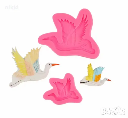 3 вида щъркел птица силиконов молд форма фондан шоколад декор, снимка 3 - Форми - 49899336