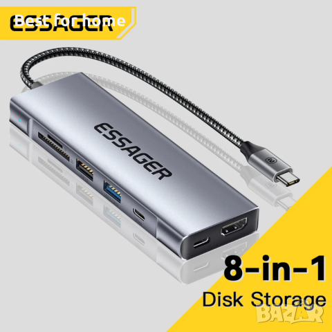 ESSAGER 8 в 1 USB C хъб с M.2 SSD корпус, 4K HDMI, USB 3.2 Gen2, 100W PD, снимка 9 - Суичове - 44921127