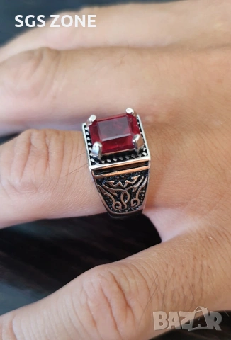Мъжки сребърен пръстен с рубин от Тайланд