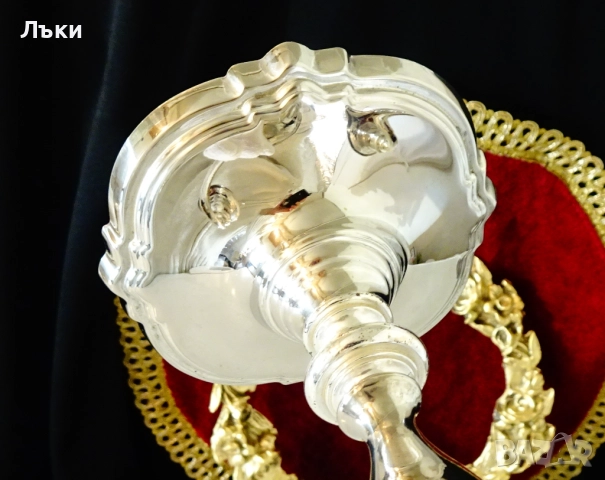 Посребрен троен свещник,викториански свещник тройка. , снимка 7 - Антикварни и старинни предмети - 52978491