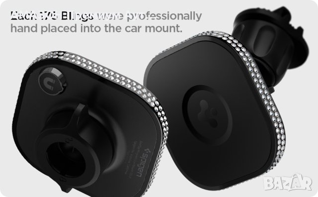 Spigen OneTap Bling MagSafe стойка за кола/Ръчно поставени 176 Bling кристали/iPhone 15-12 Pro Max, снимка 12 - Аксесоари за Apple - 43330792