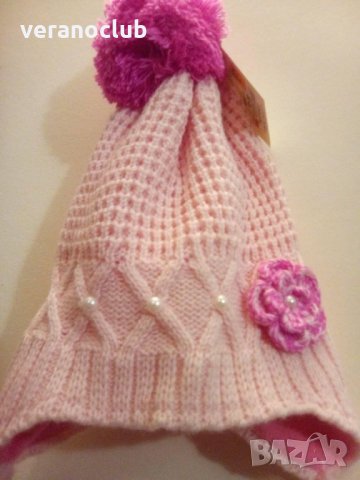 Детска плетена шапка Розова