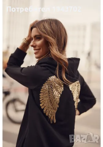 Дамски дълъг суичър в черен цвят 22980, снимка 3 - Суичъри - 48287552