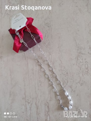 ПЕРЛЕНО Колие Нежно / Неръждаема СТОМАНА , снимка 2 - Колиета, медальони, синджири - 39878881