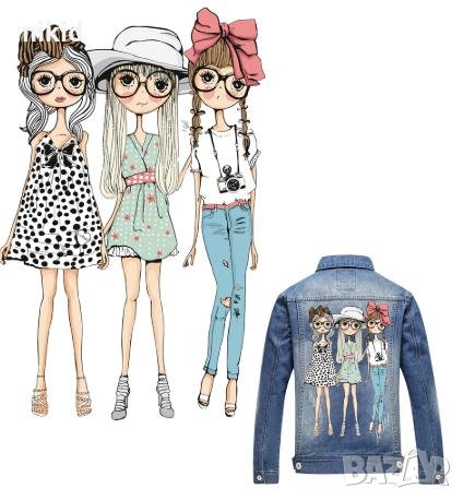 3 момичета голяма щампа термо апликация картинка за дреха блуза чанта