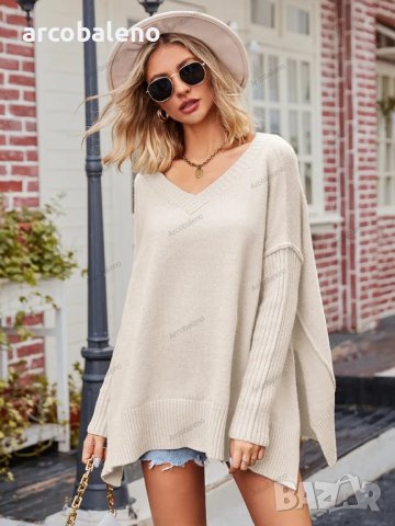 Дамски моден с голям размер секси пуловер с V-образно деколте, 3цвята - 023, снимка 8 - Блузи с дълъг ръкав и пуловери - 43204735