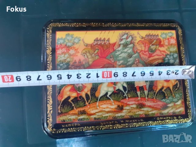 Уникална руска голяма лакова кутия Федоскино войници, снимка 7 - Антикварни и старинни предмети - 51301446