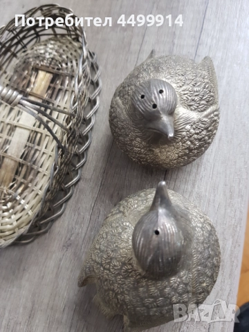 Комплект посребрени солници пилета в кошничка, снимка 5 - Антикварни и старинни предмети - 52913694
