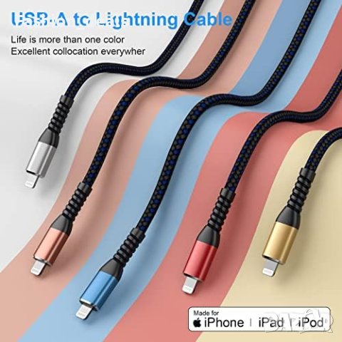 Нови 2 броя Плетени дълги кабели за бързо зареждане за Apple iPhone Айфон, снимка 7 - Друга електроника - 42935173