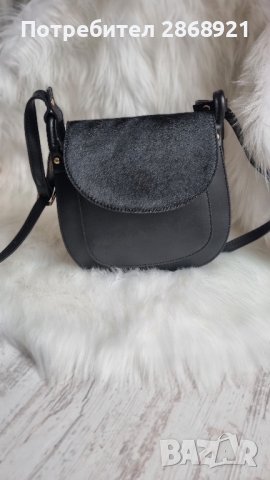 италианска черна чанта с естествена кожа и пони косъм, снимка 2 - Чанти - 44018574