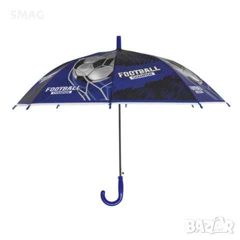 Детски син автоматичен чадър футбол 66 см_1242370, снимка 2 - Чадъри - 52737611