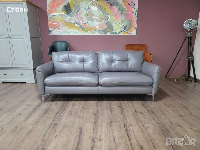 Сив кожен диван тройка - естествена кожа, снимка 9 - Дивани и мека мебел - 43429071
