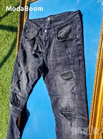 Мъжки черни дънки с кожа 