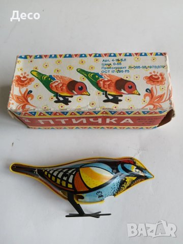 Стара руска механична ламаринена играчка птиче-Щиглец., снимка 3 - Колекции - 51171540