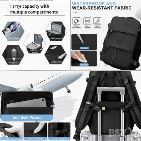 Водоустойчива раница за пътуване 30x15x45 см, сива_1246501, снимка 5 - Раници - 52286247