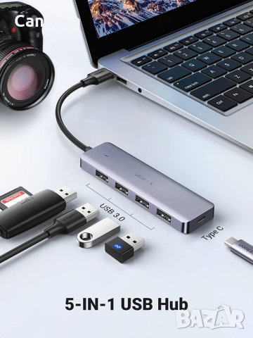 UGREEN USB 3.0 хъб 4-портов, USB удължител с със захранващ изход, снимка 5 - Други - 38555168