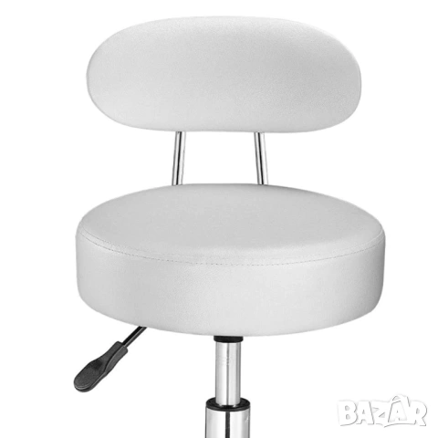 Козметична табуретка с облегалка - Бяла медицинска табуретка с колелца, снимка 4 - Фризьорски столове - 53076974