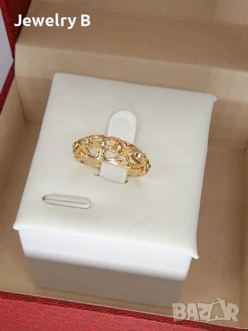 Дамски пръстен с кристали - Crystal Heart Crown Ring