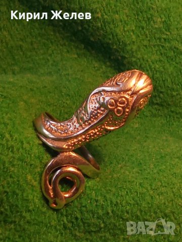 ЗМИЕВИДЕН СРЕБЪРЕН ФИГУРАЛЕН РЯДЪК АРТ ПРЪСТЕН СРЕБРО 925 с БЯЛА ПОЗЛАТА ФЕШЪН БИЖУ 35018