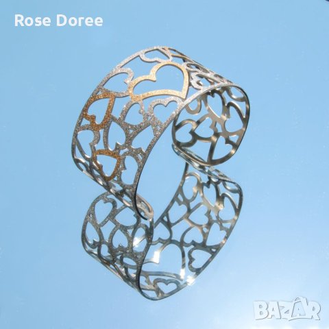 Двуцветна стоманена гривна с грапави сърца тип маншет, снимка 1