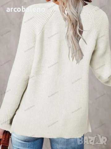 Дамски ежедневен моден плетен пуловер с V-образно деколте, 5цвята - 023, снимка 3 - Блузи с дълъг ръкав и пуловери - 39728807
