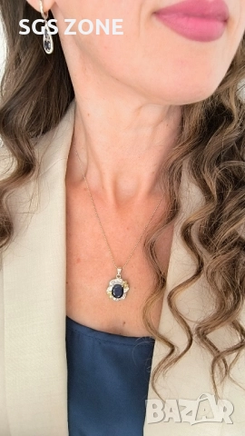 СРЕБЪРНА ВИСУЛКА СЪС СИН САПФИР И ЖЪЛТИ САПФИРИ ОТ ТАЙЛАНД