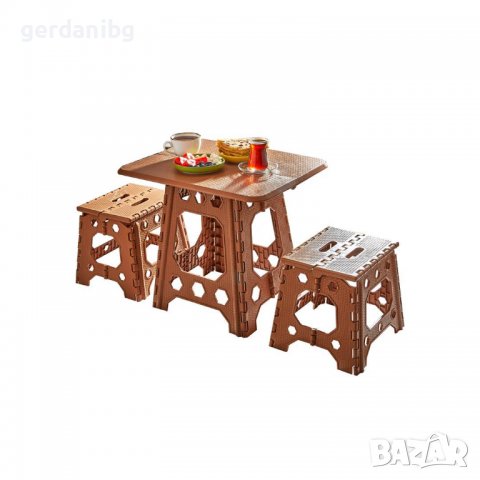 Сгъваем комплект за пикник и риболов, маса и два стола, Кафяв, снимка 1 - Къмпинг мебели - 39947783