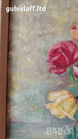 Картина, ваза с цветя, худ. Ив. Айд., 1960-те год., снимка 3 - Картини - 40586955
