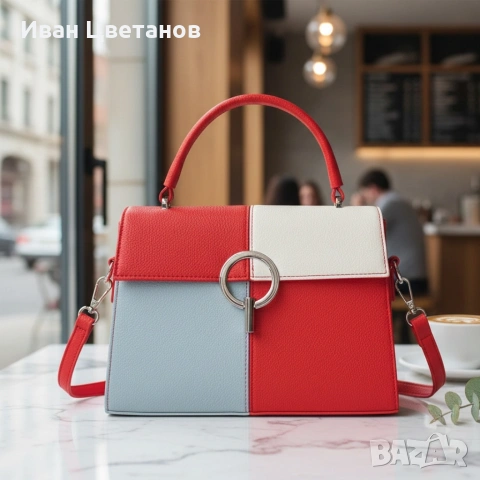 Многоцветна дамска чанта с метална тока и дълга дръжка, снимка 4 - Чанти - 53514958