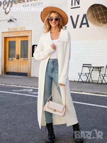 Нов стил дамска дълга плетена жилетка с ревери, 4цвята - 024, снимка 2 - Жилетки - 41975797