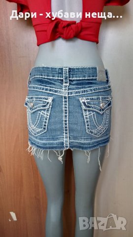 Дънкова пола с кристали и къс  еластичен топ🍀♥️XS,S,S/M♥️🍀арт..4414, снимка 5 - Комплекти - 37597109