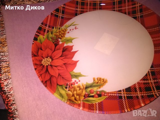Гръцка голяма чиния плато стъклена с флорален мотив-нова фи 31см, снимка 2 - Чинии - 43328311