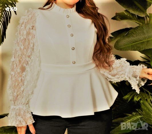 Бяла блуза, Дантелена бяла блуза, Елегантна блуза, Ефектна бяла блуза, снимка 3 - Блузи с дълъг ръкав и пуловери - 43366947
