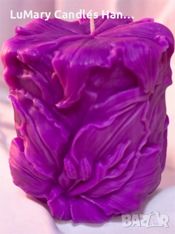 Свещ “ Лилави цветя”, снимка 7 - Декорация за дома - 53223078