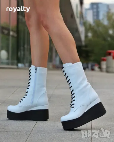 Боти на платформа - Кожа, снимка 2 - Дамски боти - 49299610
