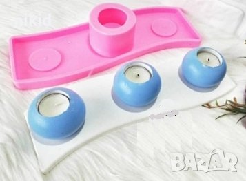 основа подложка чиния поставка овал елипс за 3 тумбести свещи свещ свещник силиконов молд форма гипс