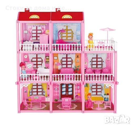 ✨Детска триетажна къща с кукли и обзавеждане 