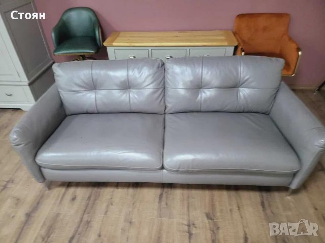 Сив кожен диван тройка - естествена кожа, снимка 10 - Дивани и мека мебел - 43429071
