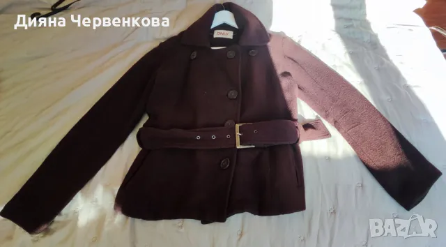 Вълнено дамско зимно/есенно късо палто, тъмнокафяво, Only, снимка 4 - Палта, манта - 48776965