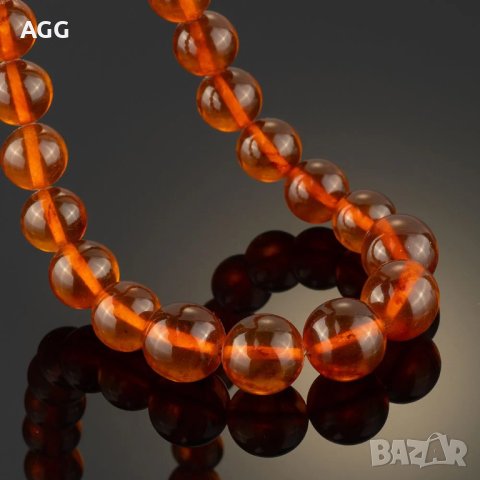 Стилно колие от балтийски естествен кехлибар, цвят коняк