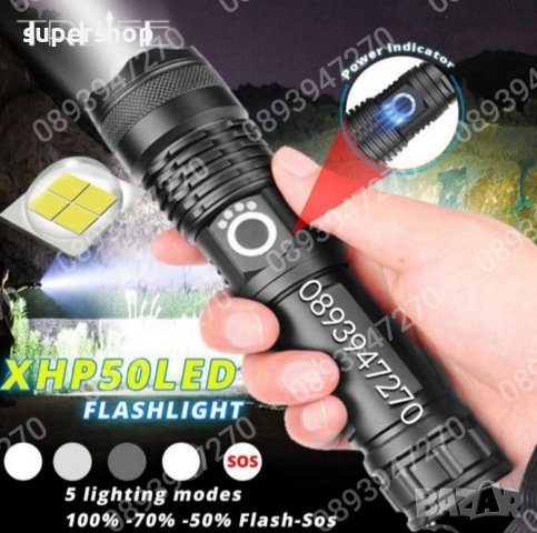 Мощен лед фенер 900000 лумен POLICE,USB,акумулаторен,зуум,водоустойчив, снимка 10 - Прожектори - 37833672