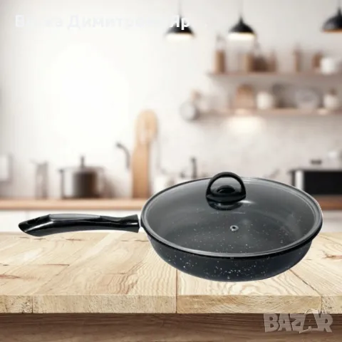 Тиган с капак Rosberg, 26х5.5см., Въгл. стомана, Черен меланж, снимка 2 - Съдове за готвене - 49547834