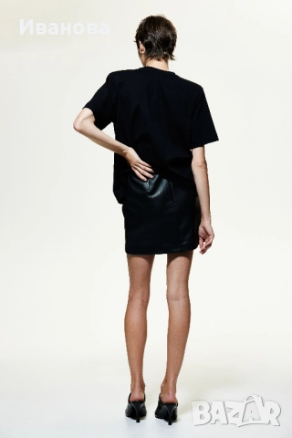 H&M Черна кожена пола. Поличка, снимка 4 - Поли - 52259021